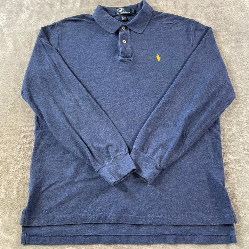 Polo Ralph Lauren Pique Shirt Mens Large Blue Long Sleeve Preppy Casual Office